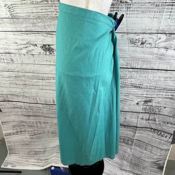 Maggie Barnes Skirt Plus size 34W Aquamarine Green Linen Long Straight Modest - Picture 9 of 13